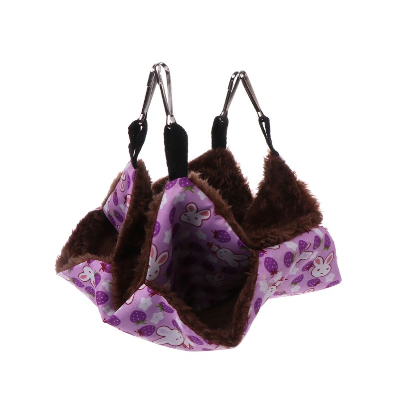 Hamaca de doble capa para mascotas, forro polar de felpa suave de invierno cálido nido colgante, cama para dormir, mascotas pequeñas, hámster, ardilla, Chinchilla, cerdo: Morado / L