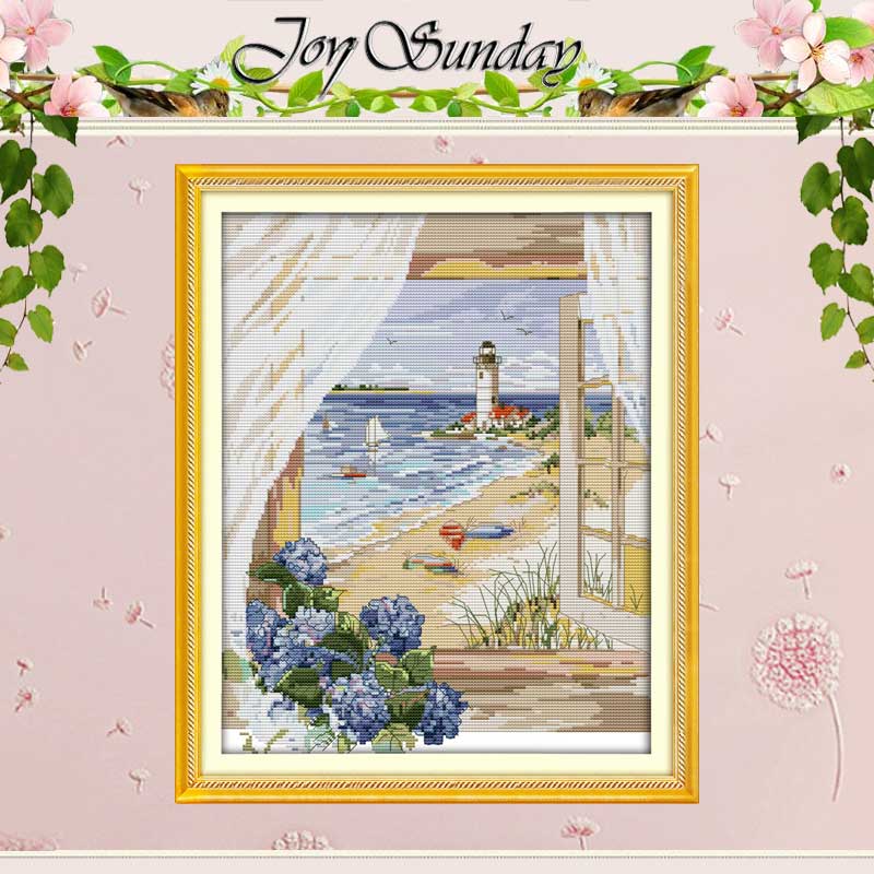 Seascape Outside the Window Counted Cross Stitch 11CT 14CT Cross Stitch Set landscape Cross-stitch Kits Embroidery Needlework