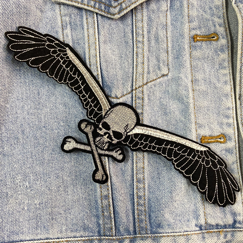 Parches de motociclista Punk para ropa, parches bordados con alas de calavera para ropa, pantalones vaqueros, chaqueta, apliques, insignias de parche para motocicleta
