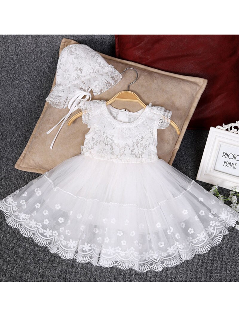 Abito da battesimo per bambina 2022 abito in pizzo di Nylon per bambina battesimo neonato neonate abito da sposa abiti da festa 12 mesi: 12M (6-12m)
