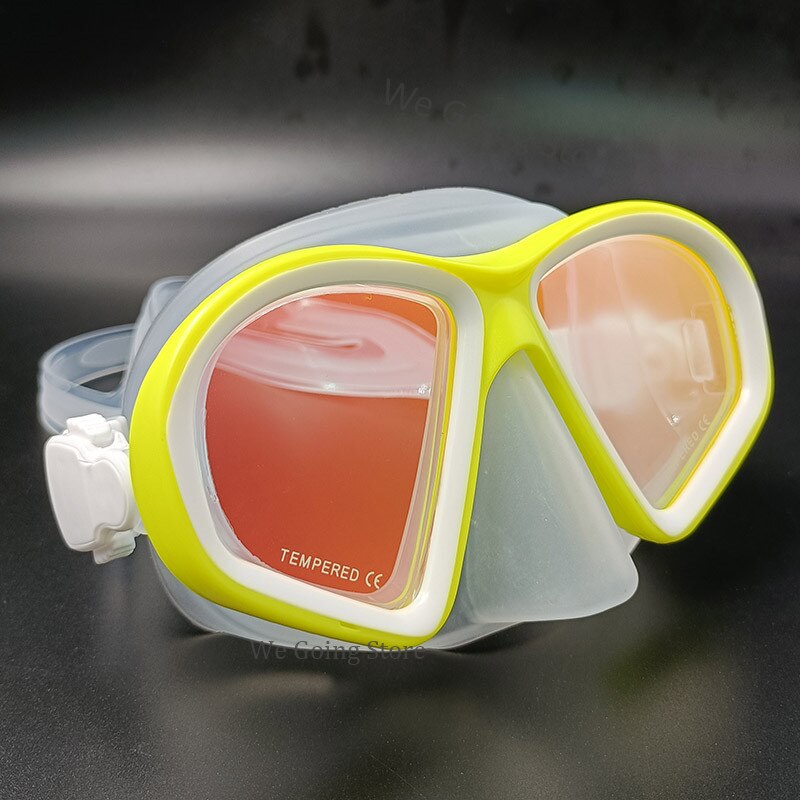 Teenager Swimming Mask Silicone Low Volume Scuba Diving Mask Freediving Scuba Dive Goggles with Coating Mirror Lens: yellow 1