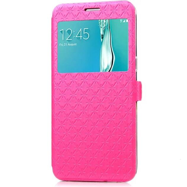 Cover Case For Samsung Galaxy S6 Edge Plus G9280 S6edge+ Flip PU Leather Shell S6 Edge G9250 Rhombus Holster Bag Window Stand: For SM S6 edge Plus / Rose