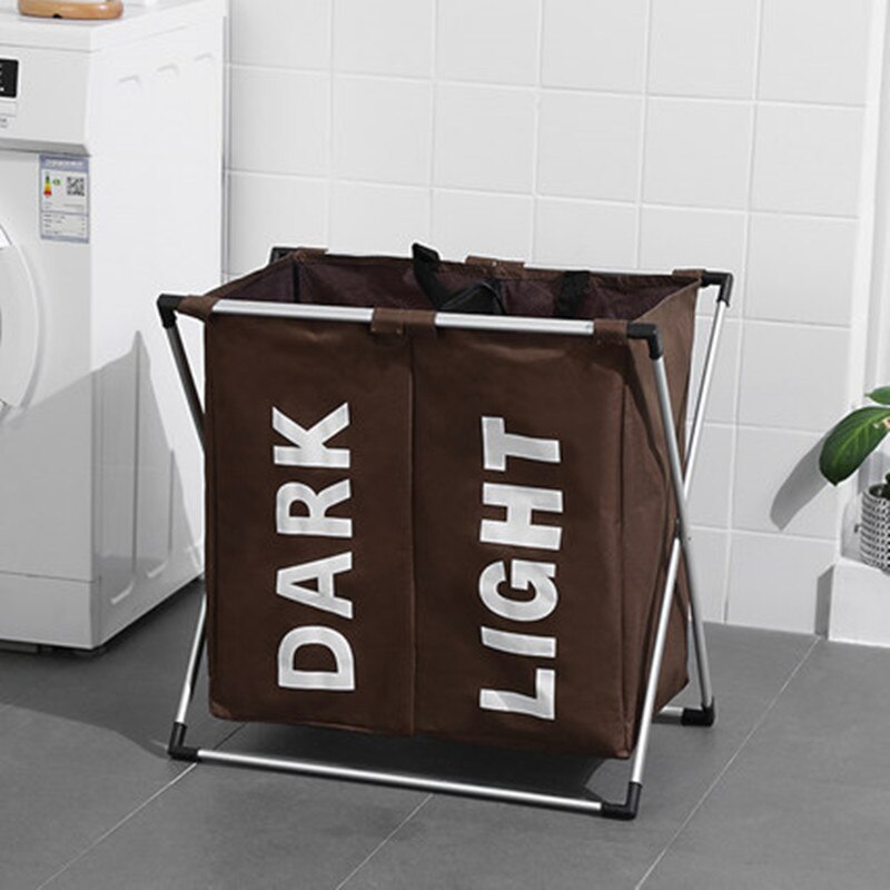 Laundry Basket 3 Hamper Organizer Bathroom Folding Triple Laundry Basket Large Oxford Fabric Laundry Basket With 3 Compartments: Coffee color 2 cells