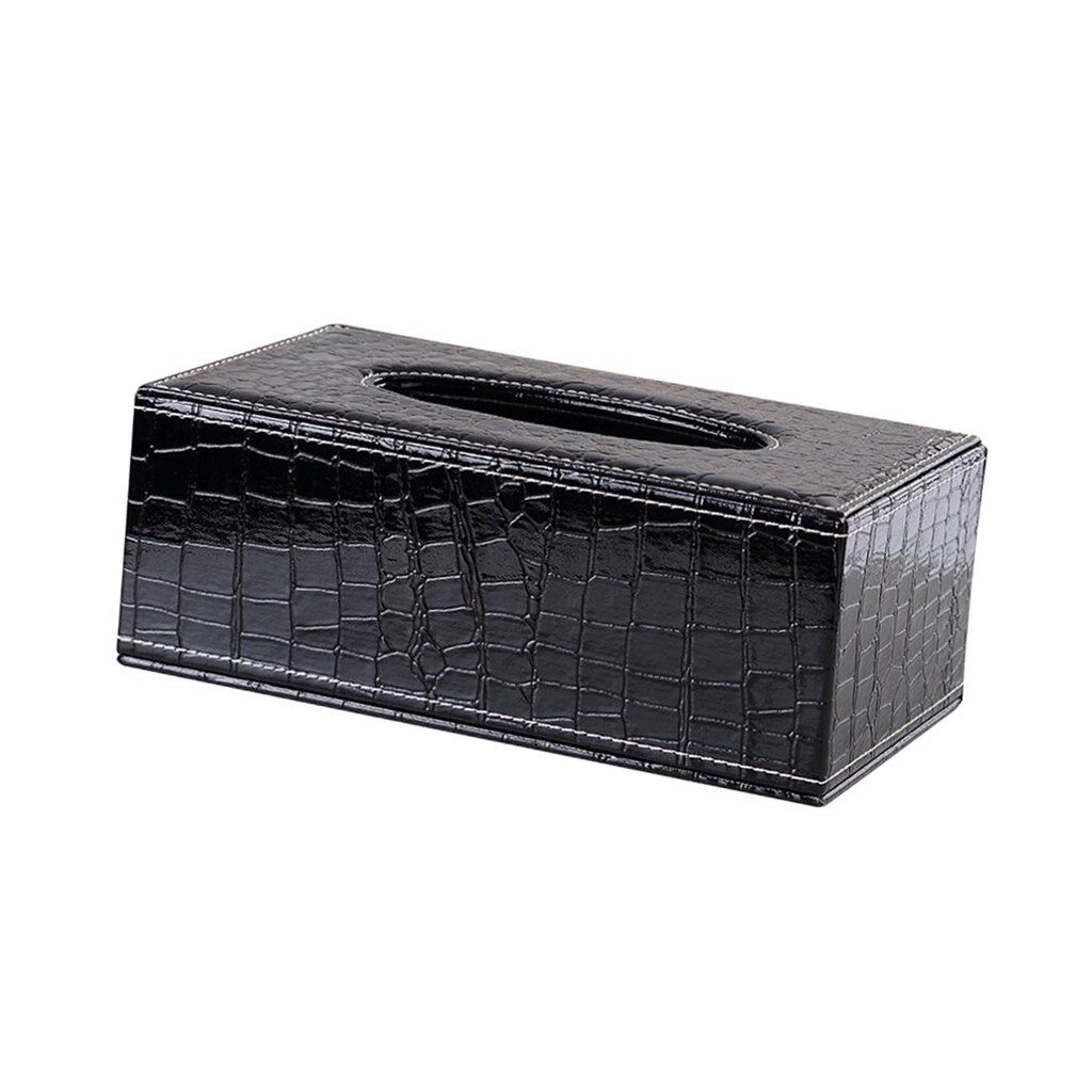 Black Leather Tissue Box Rectangle Desktop Storage Holder Bin Living Room