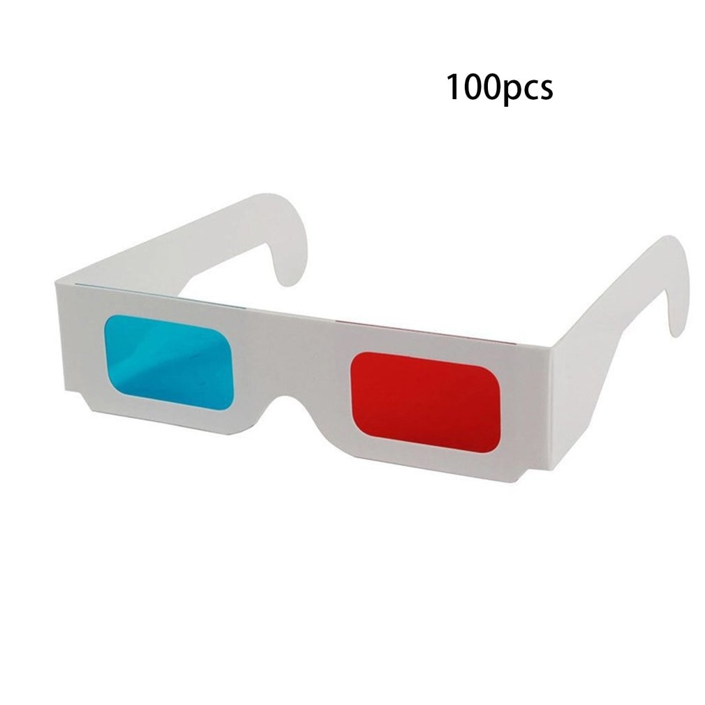 100pcs/lot Universal Paper Anaglyph 3D Glasses Paper 3D Glasses View Anaglyph Red/Blue 3D Glass For Movie Video EF