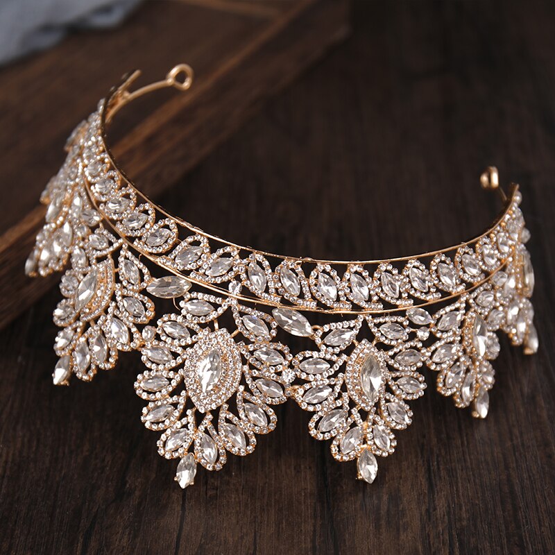 Copricapo da sposa copricapo da sposa con corona grande corona da sposa fatto a mano con strass dorato