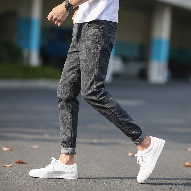 Jean moulant homme jean Denim gris nouvelle hommes pantalon crayon jean Slim hommes jean Long maigre hommes jean déchiré
