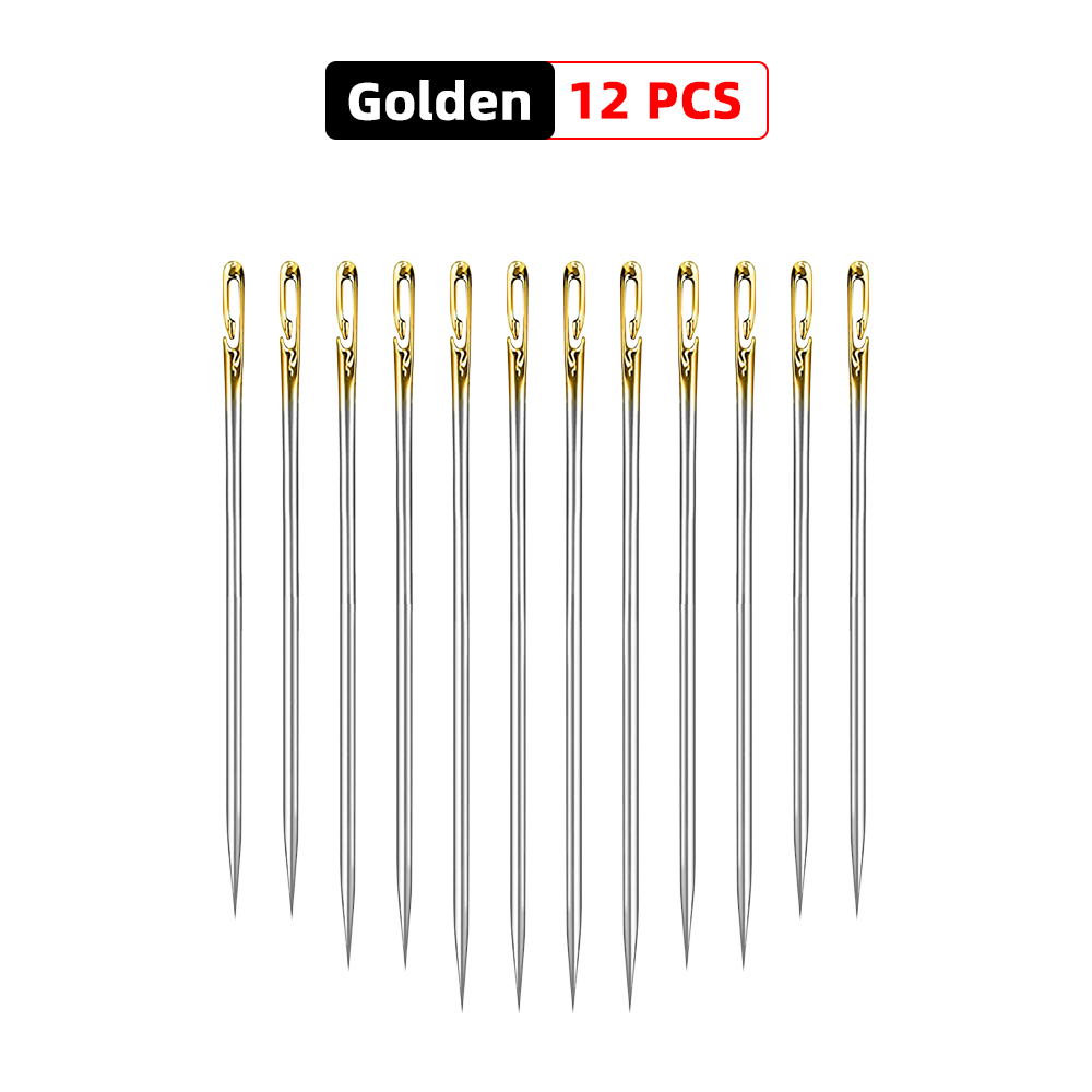12/24/36 Pcs Stainless Steel Sewing Needles Needle-side Hole Threading Handwork Household Elderly Embroidery Needle Sewing Tools: 12 PCS Gold