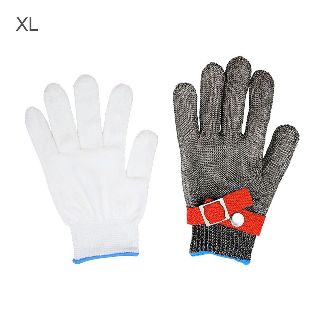 Anti-schneiden Handschuh Sicherheit Handschuh Edelstahl Draht Hand Schutz Einstellbare unisex Metzger Handschuh 5 Ebene für Fisch Fleisch schneiden: rot XL