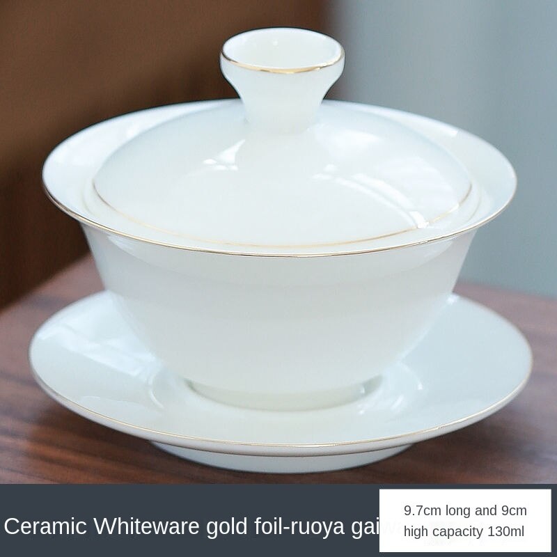 Tueen-cuenco de té de Jade, Taza de cerámica grande con contorno de porcelana blanca en dorado, para infusiones, Kung Fu: A outline in gold / Single tureen