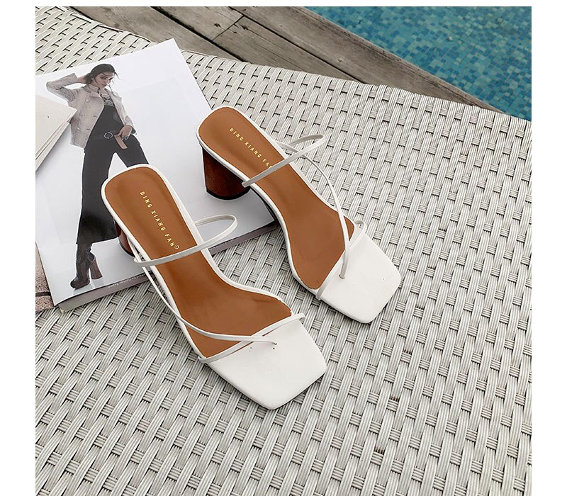 holz Ferse Slipper frauen Sandalen Jahrgang Karree Schmale Band hoch Hacke Sandalen Frauen Sommer Schuhe Frauen I074