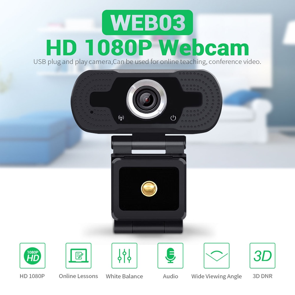 1080P HD Webcam USB Plug and Play Web Camera with Built-in Microphone Widescreen Webcam for Windows / Android / Linux system