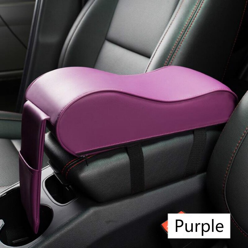 Coussin d'accoudoir Central de voiture en cuir noir, repose-bras de Console centrale automatique, boîte de siège, tapis de coussin, housse d'oreiller, style de protection du véhicule: Purple