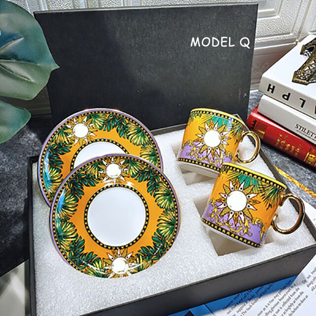 Tea Cup Coffee Cup Saucer Couples Mugs Set Drinkware European Palace Gold Rim Coffee Cup Bone China Hand-painted Head Style