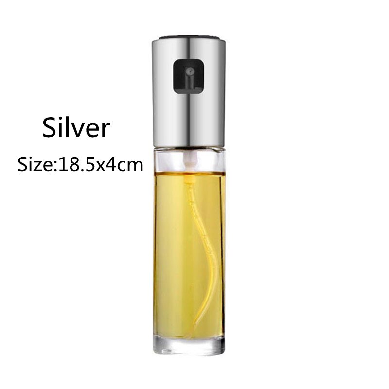 Stainless steel Sprayer Oil Bottle Leak-proof Nozzle Type Oil Can Press Oil Bottle Dispenser Kitchen BBQ Cooking Glass Oil Spray: 100ml Silver