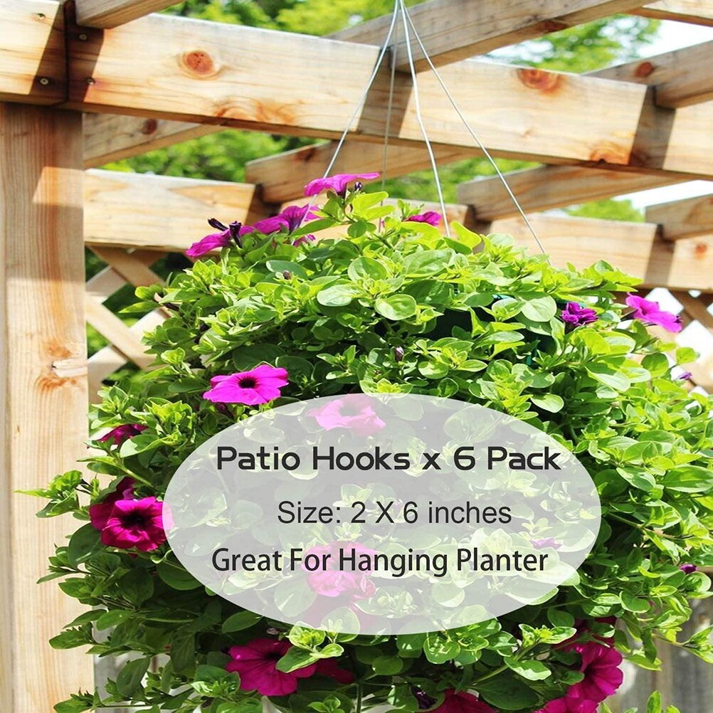 6 Pcs Multi-Purpose Hooks Fence Patio Hooks Metal Hangers for Vinyl Fences Indoor and Outdoor Hanging Lights Plants Bird Feeder