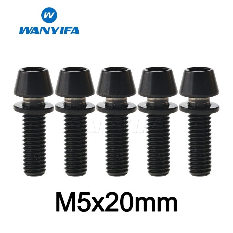 Wanyifa M5X16 18 20 Titanium Ti Taper Head Bolt Screw with Washer for Bike Part Bicycle Stem: M5X20 Black