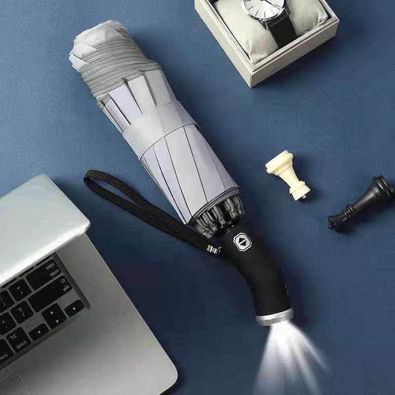 Dla Xiaomi automatyczny parasol z odblaskowym paskiem do tyłu światła Led parasol akademii 10 żeber 3-składany odwrócony parasol: Rotatable gray
