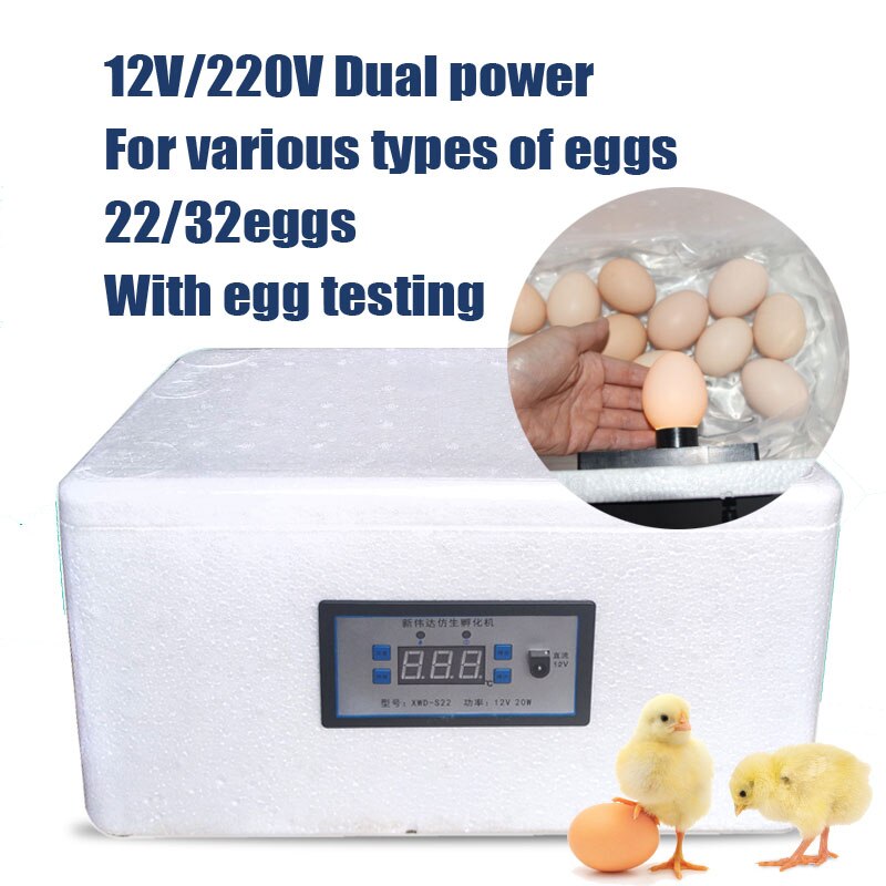 Incubadora biónica silenciosa de ahorro de energía EPS, herramientas de incubación portátiles de 22 huevos, 12V/25% V, Mini termostato, 220