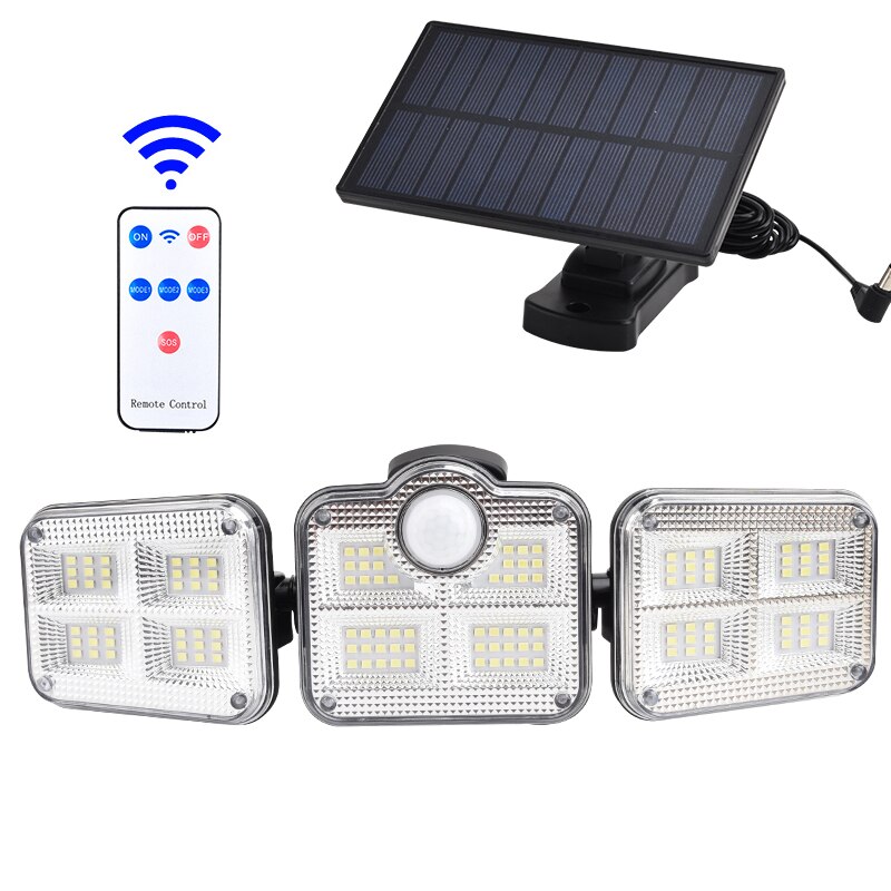 Solar Sensor Wall Light Three-head LED Rotatable Wall Lamp Garden Outdoor Street Intelligent Remote Solar Power Light: 02