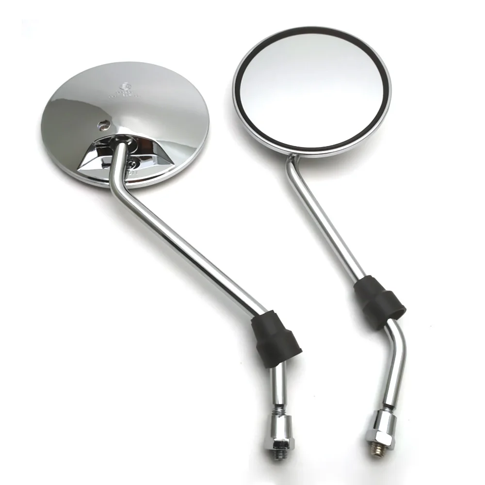 Par de prata cromo motocicleta scooter espelhos universal moto espelho retrovisor 8mm rosca retro redondo oval espelhos convexos