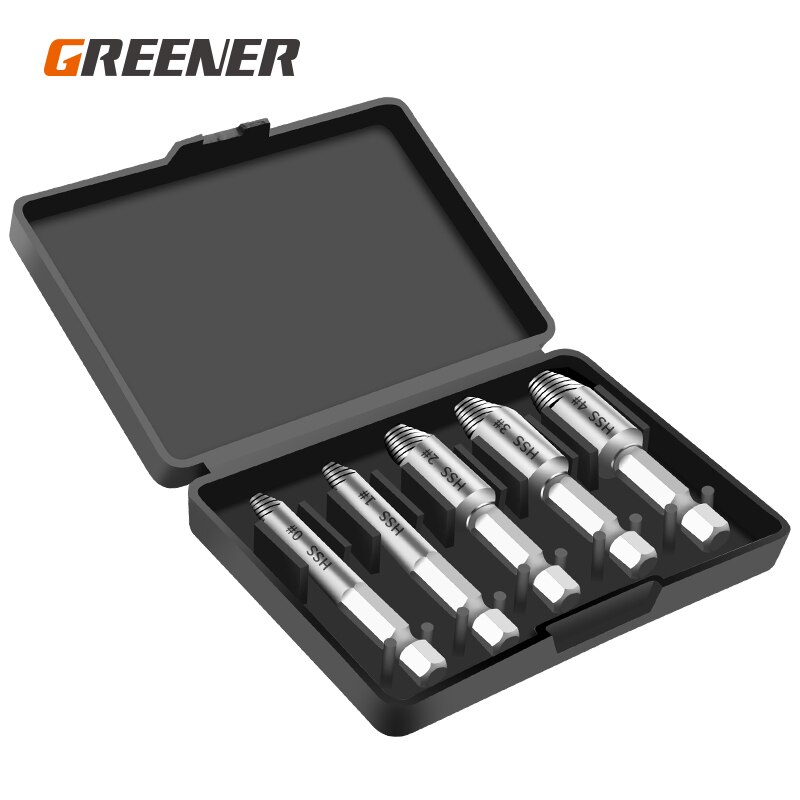 GREENER 5PC Break Screwdriver Extractor Speed Damaged Screw Drill Bit Set Take Out Bits Bolt Remover Extractor Demolition Tools: PRO