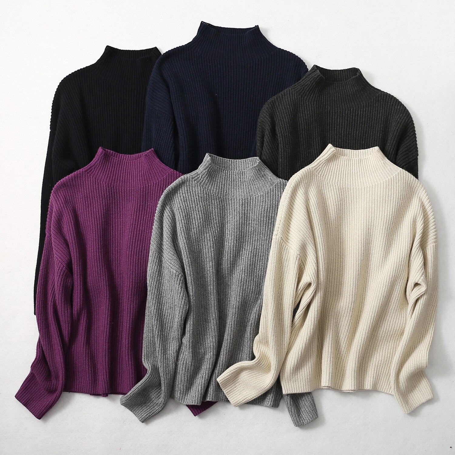 Pull à manches longues et col montant pour femme, 85% soie 15% cachemire, couleur unie, tous les jours, LY026