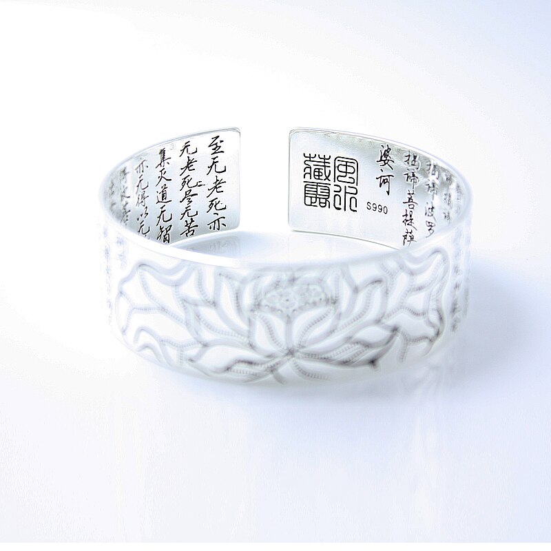 Sangsy vintage sølvfarvet manchet mantra armbånd mænd hjerte sutra armring lotus blomst armbånd tibetansk buddhisme etniske smykker