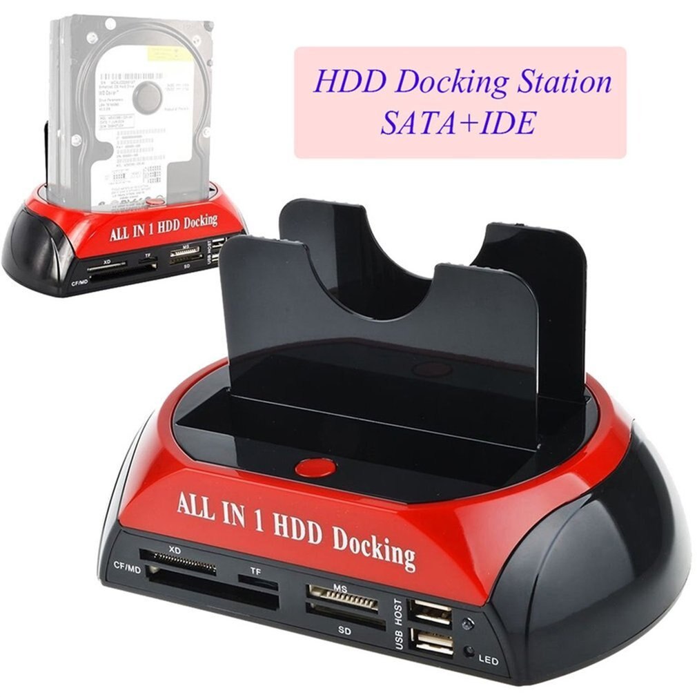 Multifunctioneel hdd-dockingstation, dubbele usb 2.0, 2.5/ 3.5 inch ide sata externe hdd-box, harde schijfbehuizing, kaartlezer