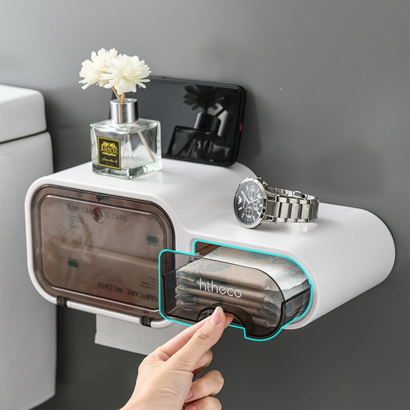 Bathroom Toilet Paper Holder Paper Tissue Box Plastic Toilet Dispenser Wall Mounted Roll Paper Storage Box Free Punching