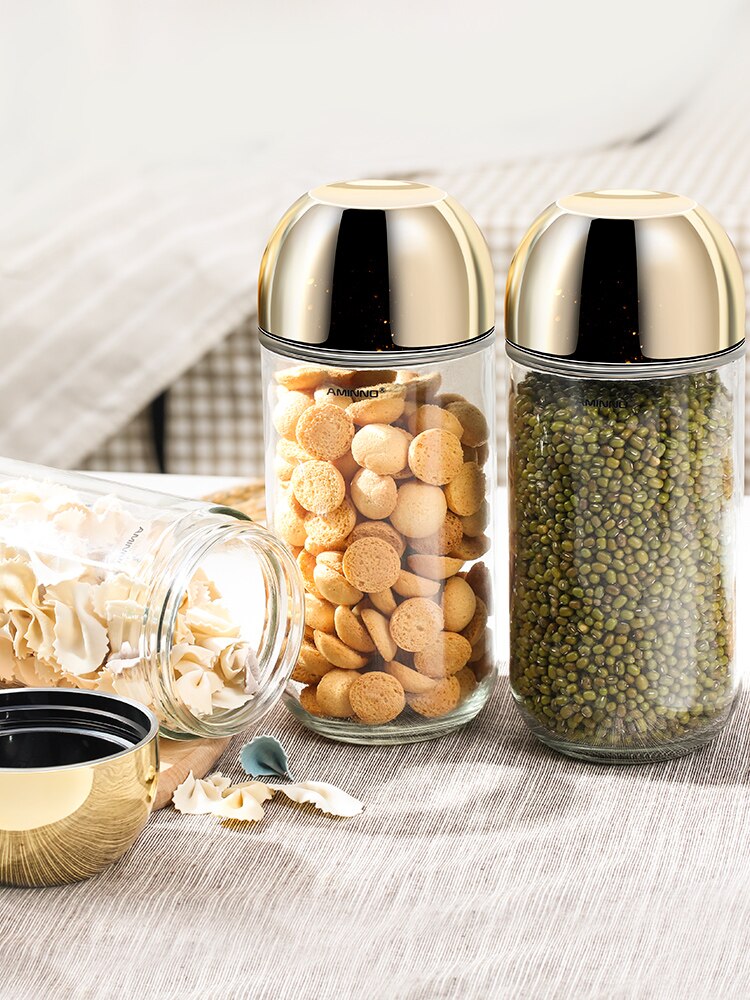 3 /  stk 900ml glasskrukke lokk med gradert kopp glasskrukker og lokk til lagring av te frokostblandinger matte godteri krukke kjøkken lagring krukke