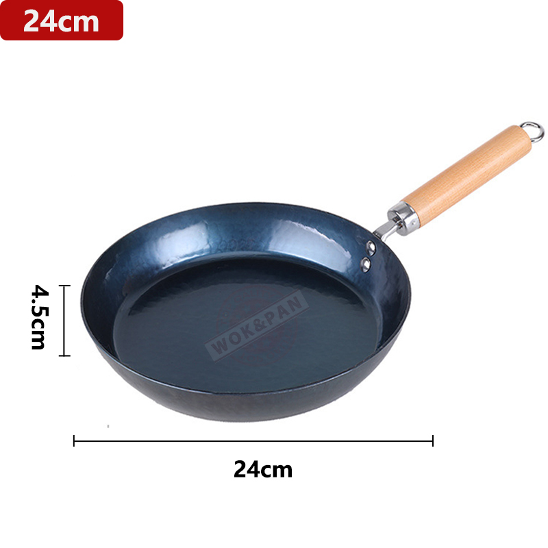Gehamerde ijzeren koekenpan 20/24/26/28 cm blauwe ijzeren pannen met afneembaar houten handvat Geen anti-aanbaklaag Frituren Omelet koekenpan: Rood