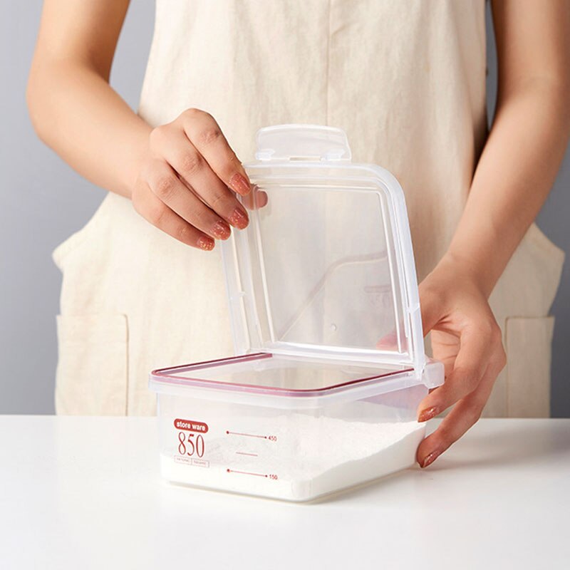Square Food Storage Box Plastic Storage Tank Kitchen Grain Multigrain Freshness Storage Dried Fruit Milk Powder Sealed Can