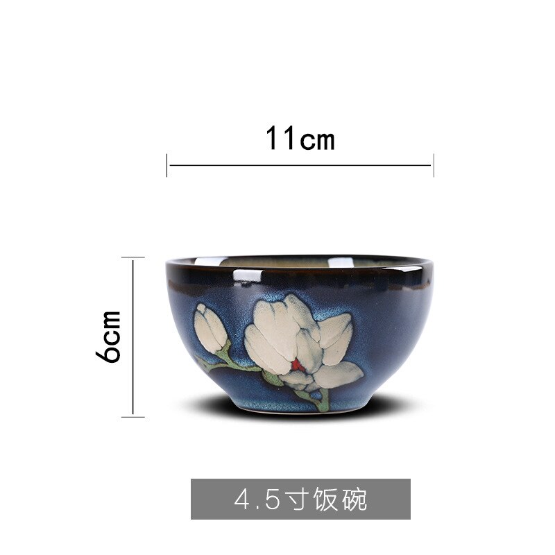 Lingao japansk håndmalt porselen magnolia servisesett husholdnings rund tallerken risbolle fiskebolle stor suppebolle: 4.5 tommer