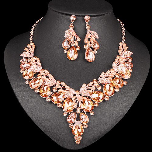 Crystal Ketting Oorbellen Indian Luxe Bruids Sieraden Set Wedding Party Prom Kostuum Sieraden Kerstcadeau voor Vrouwen