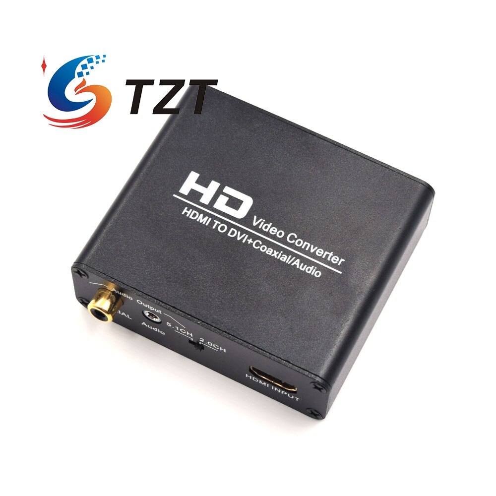 TZT NK-X5 HD Video Converter HDMI-compatible To DVI Converter HDMI-compatible To DVI + Coaxial/Audio 1920x1080 At 60Hz