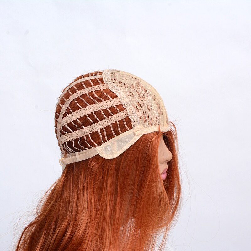 QQXCAIW Women Medium Long Straight Cosplay Dark Orange 50 Cm Synthetic Hair Wigs