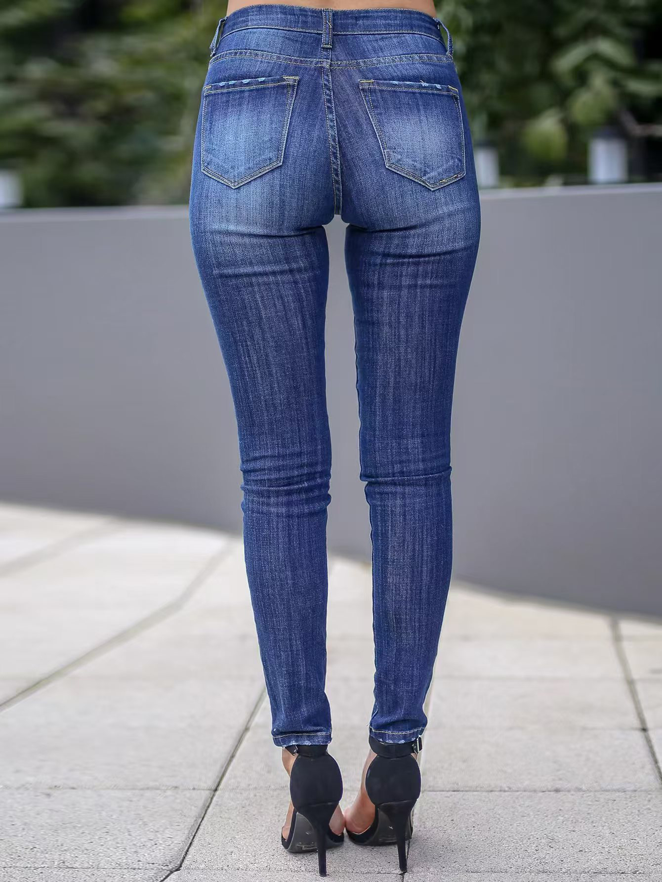 Vaqueros de mujer con costuras de color en contraste color sólido Slim Skinny Jeans