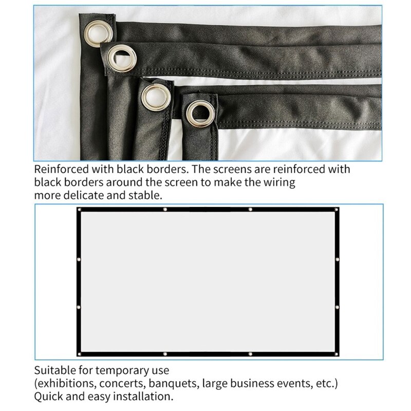 Projector Screen 150 inch 16:9 Foldable Anti-Crease Portable Projection Movies Screen for Home Theater Outdoor Indoor