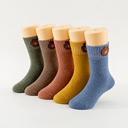 ITAZURAPIG 5 Pairs/Lot Cute Kids Socks Mix Colour Warm Cotton Socks Animal Print Socks 1-12 Years Children Mid Tube Socks: Bear / L