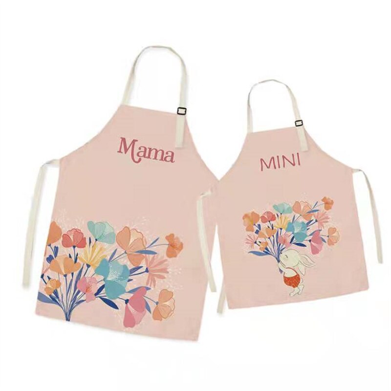 2022 Easter Family Matching Aprons Spring Floral Mom and Me Girl Lady Household for Kitchen Waterproof Baking: style 3