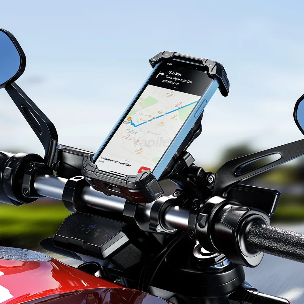 Motorcycle Phone Mount Holder Vibration Dampener Secure Lock Bike Handlebar Phone Mount for 16/15/ 14/13 Pro Max 5.4-7.2" Phones
