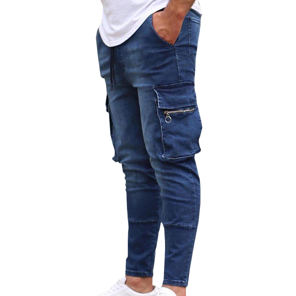 Fermeture éclair hommes coupe ajustée Denim pantalon hommes poches Stretch crayon jean décontracté plaine pantalon automne Denim bas