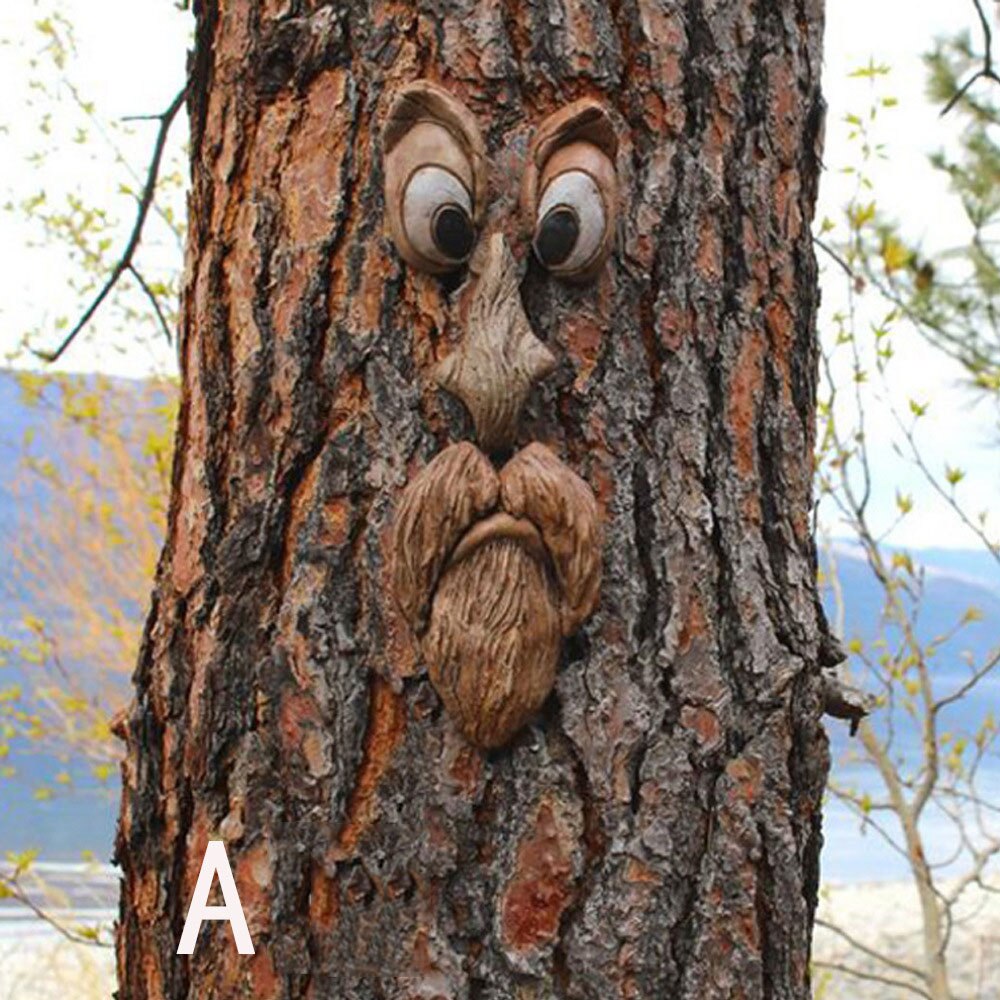 Outdoor garden decorations bark face tree monster facial features ornaments easter outdoor props: A