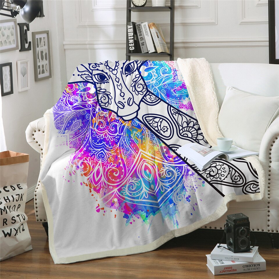 Grappige Giraffe Sherpa Deken Dieren Dekens Voor Bedden Regenboog Zonnebril Zachte Pluizige Mode Deken: Black / 150cm x 180cm