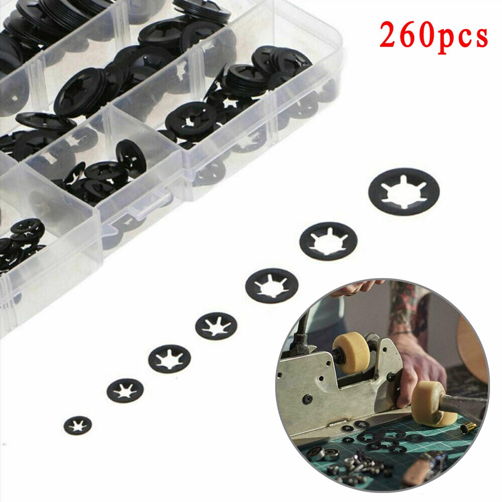 260x skiver festeklemme pakning motor grip stjernemutter push-on låsebolt tilbehør  m3-m12 sett maskinvareholder med oppbevaringsboks
