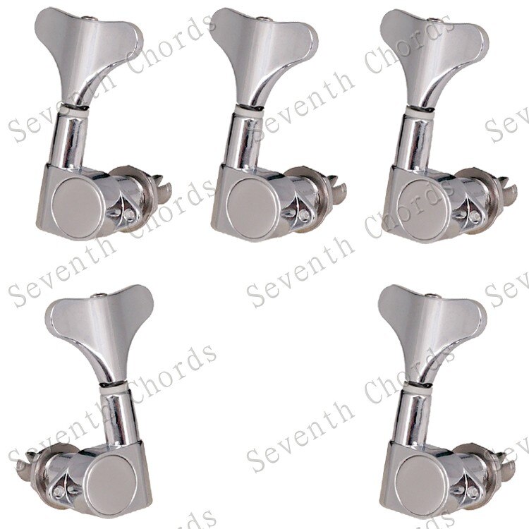 A Set 5 Pcs Bass Guitar String Tuning Pegs Tuners Machine Heads for 5 String Bass Replacement - Fish tail Buttons: Chrome A Set of 1L4R