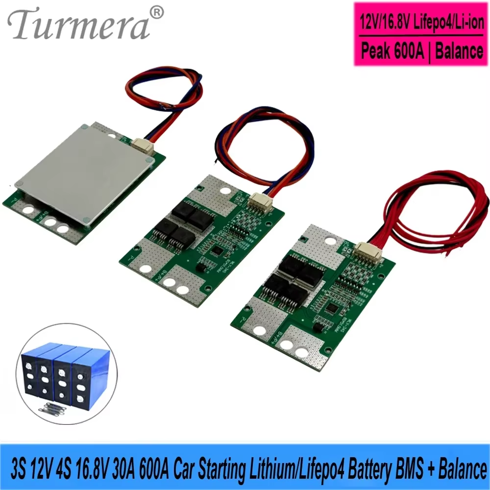 BMS 4s 12.8V Lifepo4 3S 12.6V 4s 16.8V 30A Peak 600A Li-ion batterie BMS Balance pour 3.2V 30Ah à 280Ah démarrage de voiture bricolage utilisation