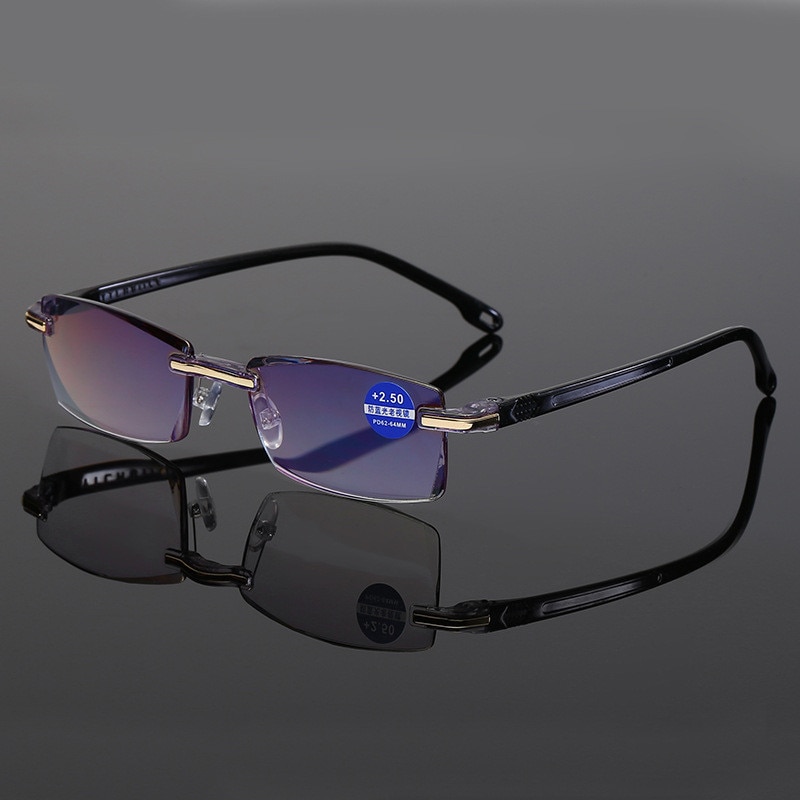 Ahora Männer Randlose Lesebrille Frauen Anti Blaues Licht Blockieren Quadratische Rahmenlose Presbyopie Brille Dioptrien +1,0 1,5 2 2,5 4,0