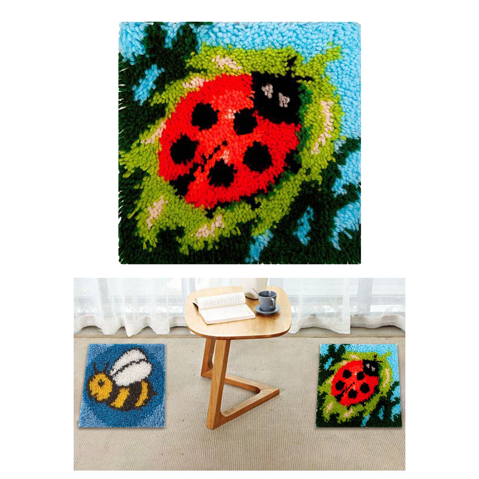 DIY Latch Hook Kit Rugs Carpets Cushion Embroidery Crochets Kit for Kids Adults Beginners: Ladybird